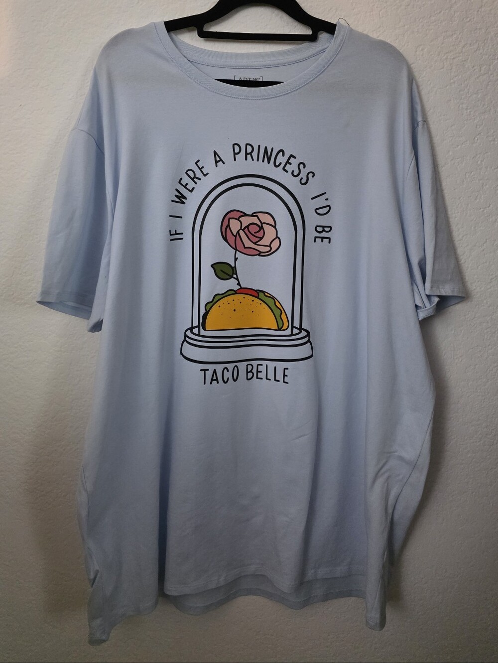 NWT Apt. 9 Light Blue Graphic Tee with Pink Rose & Yellow Taco